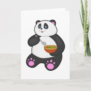 Carte Panda mangeant avec cuillère et bol