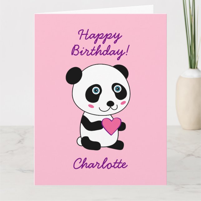 Carte Panda mignonne avec Anniversaire de enfant de coeu (Devant)