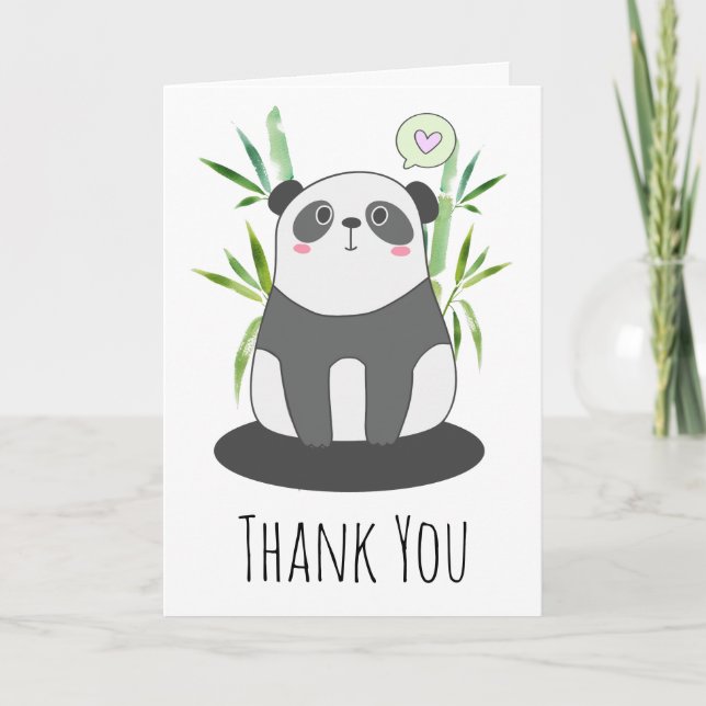 Carte Panda noir et blanc mignonne en Merci Bambou (Devant)