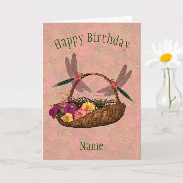 Carte Panier à fleurs de libellules Art Personnalisé Ann (Petite plante)