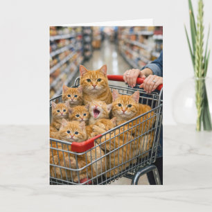 Carte Panier d'anniversaire rempli de chats orange