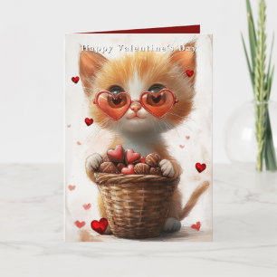 Carte Panier de chat roux pour la Saint-Valentin avec de