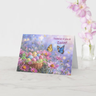 Carte Panier de fleurs jolies pour Pâques avec des œufs 