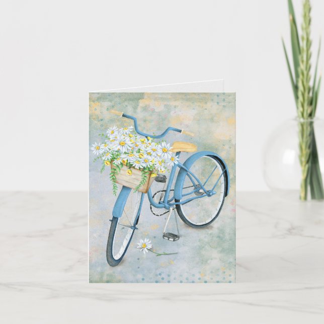 Carte panier de marguerite sur vélo bleu (Devant)