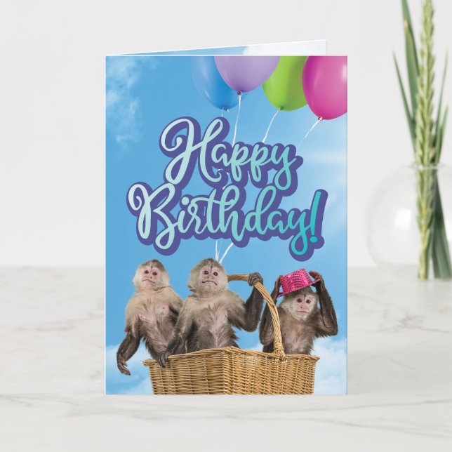 Carte Panier de singes et de ballons Anniversaire (Devant)