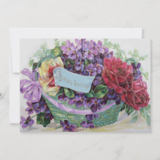 Carte Panier floral de roses violettes Fleurs