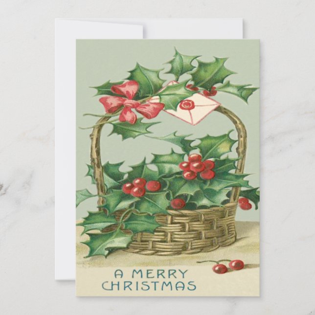 Carte Panier Holly Winterberry Red Ribbon (Devant)