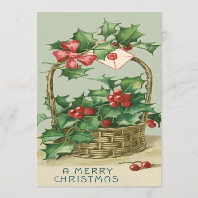 Carte Panier Holly Winterberry Red Ribbon (Devant)
