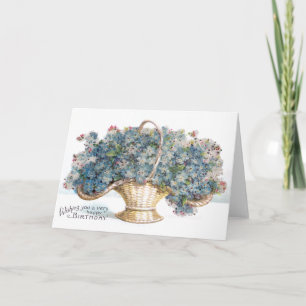 Carte Panier vintage de fleurs bleues pour l'anniversair