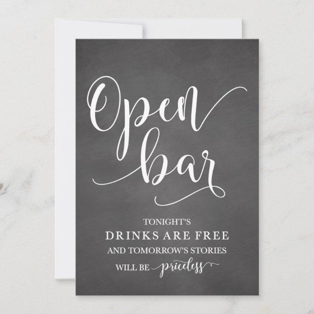 Carte Panneau d'alcool Mariage Open Bar (Devant)