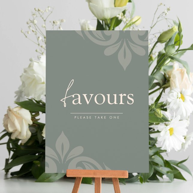 Carte Panneau de faveur de script damassé minimal olive  (Créateur téléchargé)