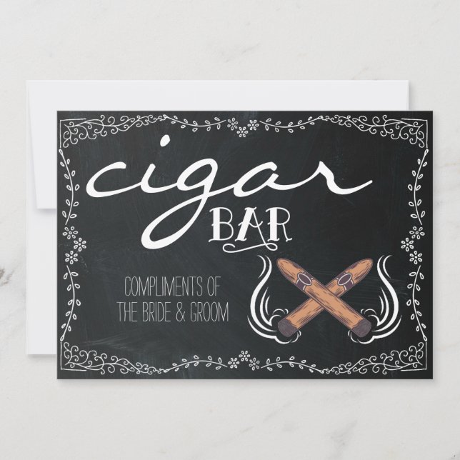 Carte Panneau de mariage à craie | Bar à cigares (Devant)