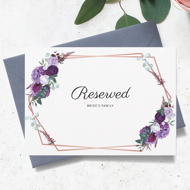 Carte Panneau de Mariage géométrique Floral Violet Réser (Purple Floral Geometric Reserved Bride Family Card)