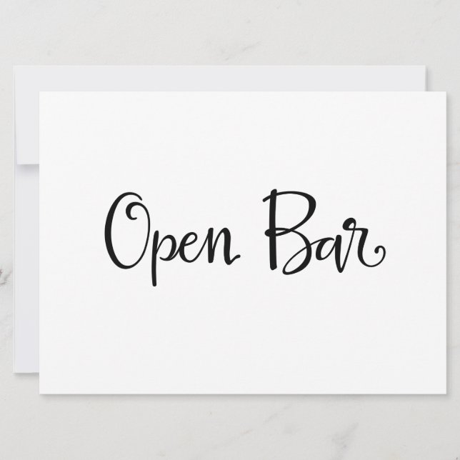 Carte Panneau de réception Open Bar | Calligraphie simpl (Devant)