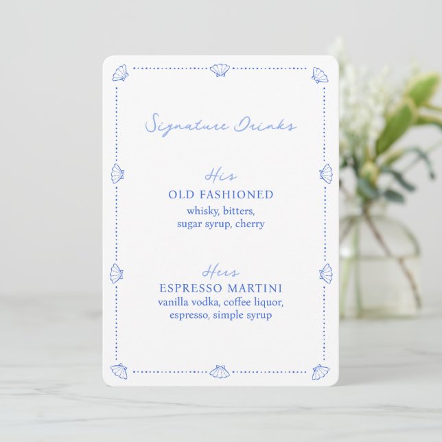 Carte Panneau de signature Mariage Chic Bleu Côtier Bois (Debout devant)