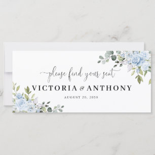 Carte Panneau de table de tête de mariage botanique bleu