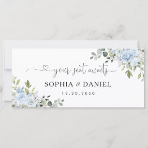 Carte Panneau de table de tête de mariage botanique bleu