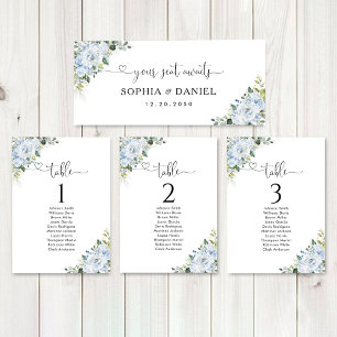 Carte Panneau de table principal de mariage floral bleu 