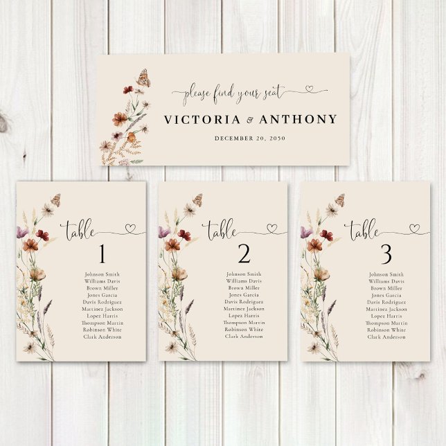 Carte Panneau de tête du Mariage Fleur sauvage Boho Tiny (Créateur téléchargé)