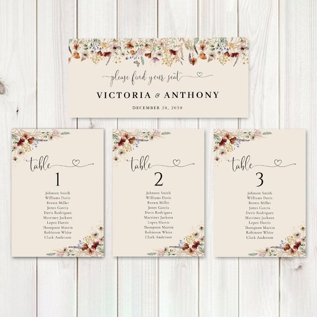 Carte Panneau de tête du Mariage Fleur sauvage Boho Tiny (Créateur téléchargé)