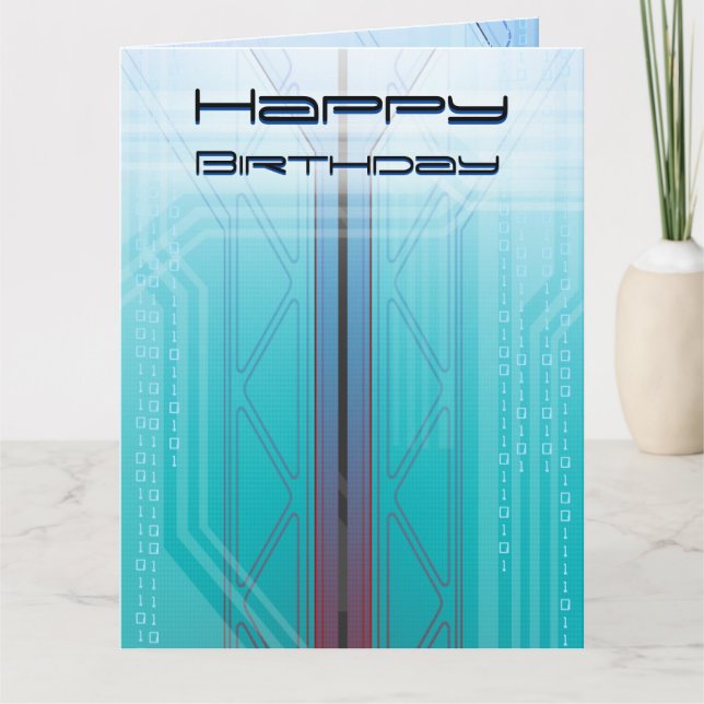 Carte Panneau Holographique Cyber Bleu Sci-Fi Anniversai (Devant)