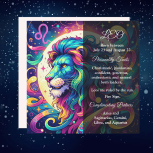 Carte Panneau Horoscope Leo info   Art Lion coloré