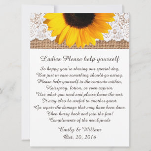 Carte Panneau Mariage Burlap et Sunflower