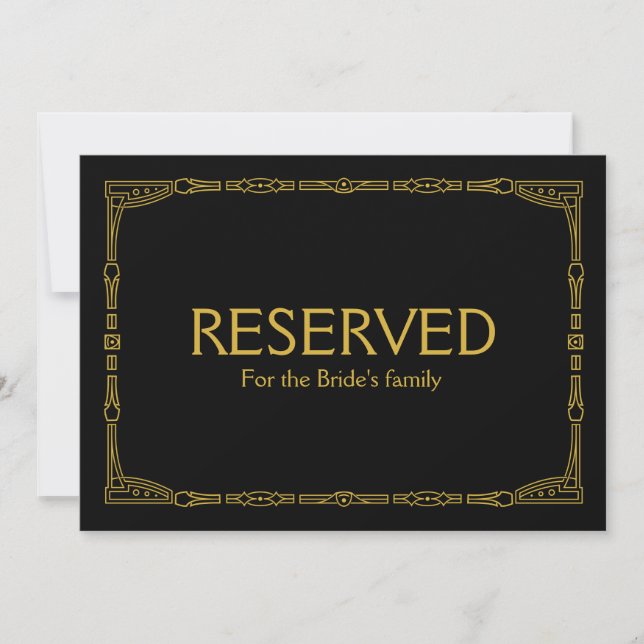 Carte Panneau Mariage Gold Art Déco "Réservé" personnali (Devant)