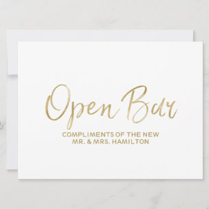 Carte Panneau mariage "Open Bar"   Or élégant