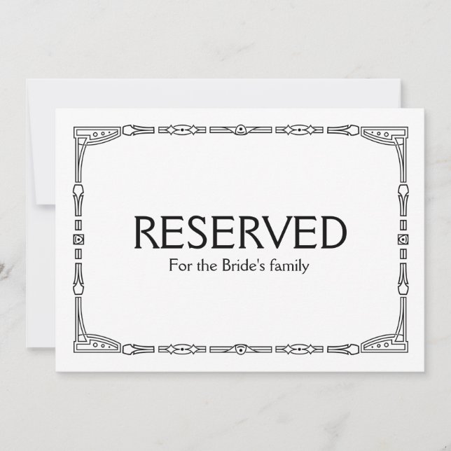 Carte Panneau Mariage "Réservé" Art Déco personnalisé (Devant)