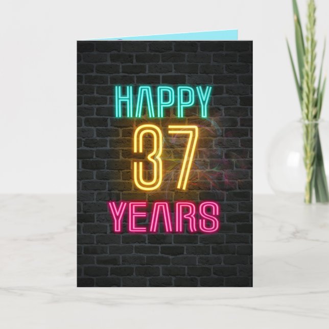 Carte Panneau néon en brique pour 37ème anniversaire (Devant)