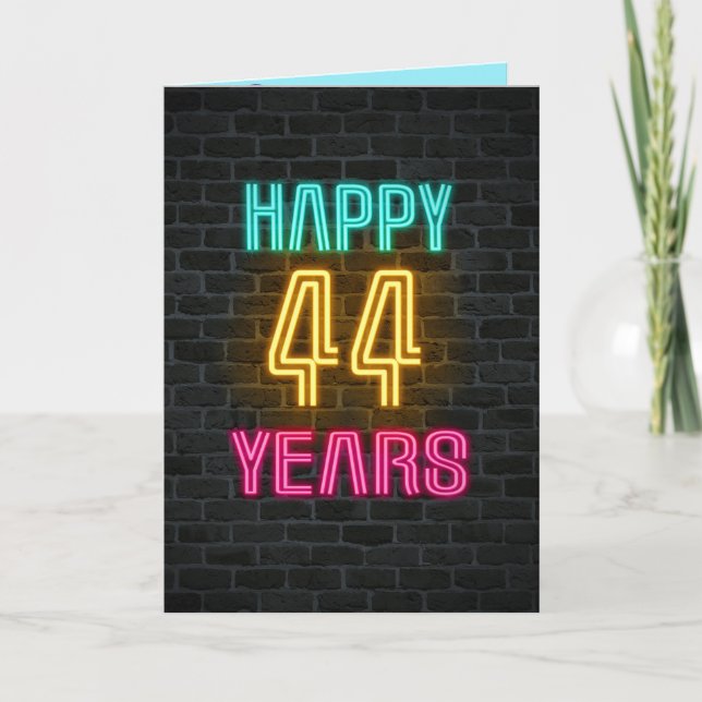 Carte Panneau néon en brique pour 44ème anniversaire (Devant)