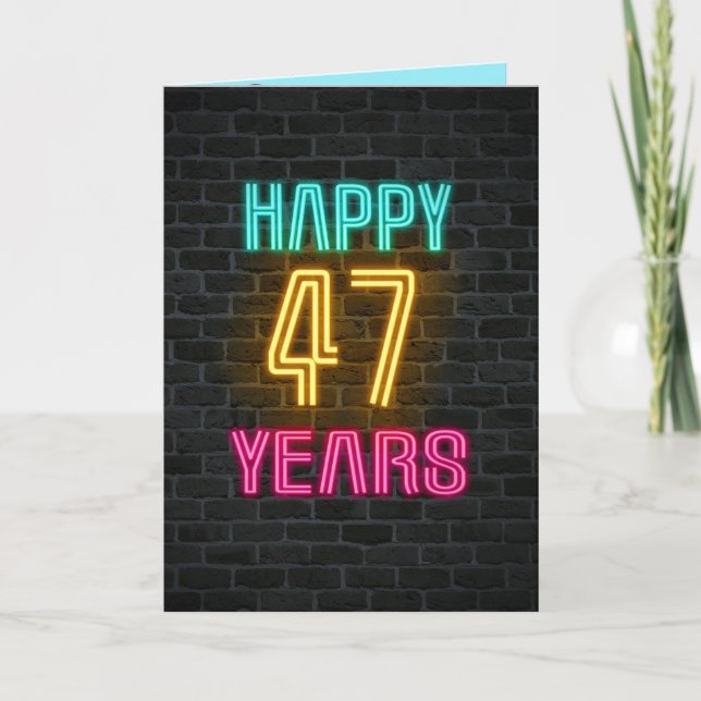 Carte Panneau néon en brique pour 47ème anniversaire (Devant)