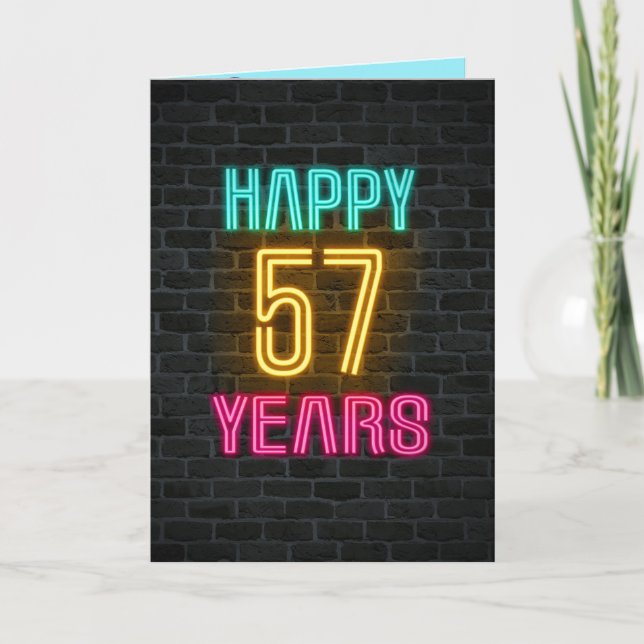 Carte Panneau néon en brique pour 57ème anniversaire (Devant)