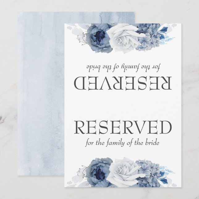 Carte Panneau réservé Mariage de fleurs bleues Dusty (Devant / Derrière)