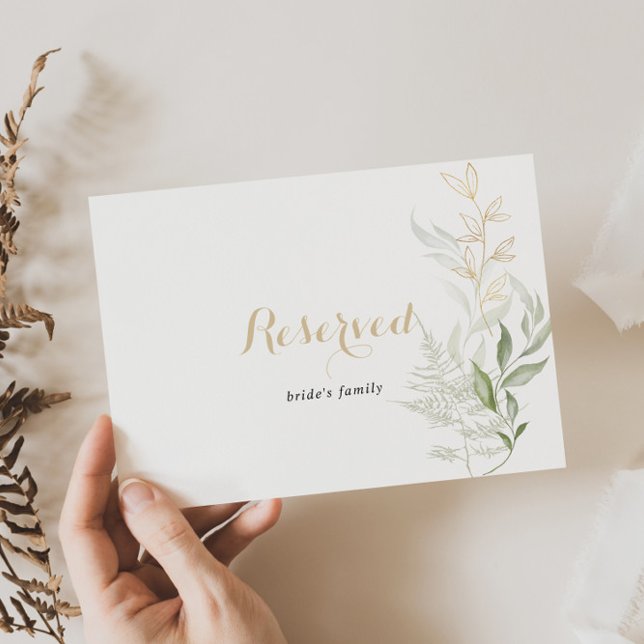 Carte Panneau Réservé Mariage Gold Green Foliage (Créateur téléchargé)