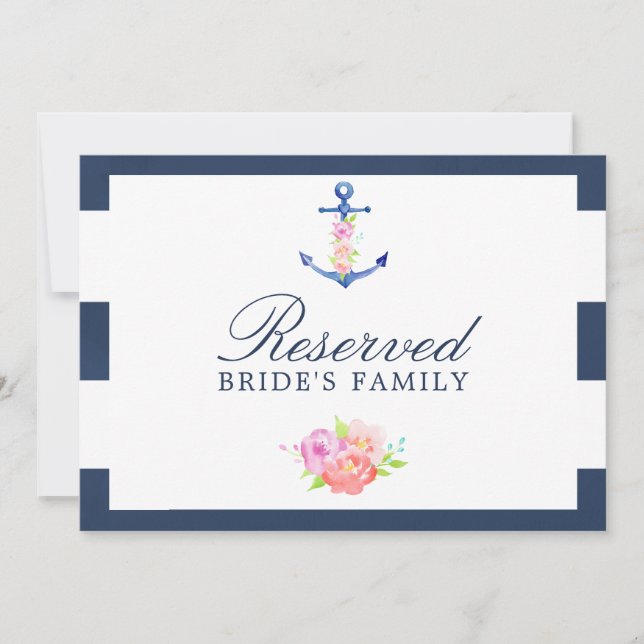 Carte Panneau réservé Mariage nautique floral aquarelle (Devant)