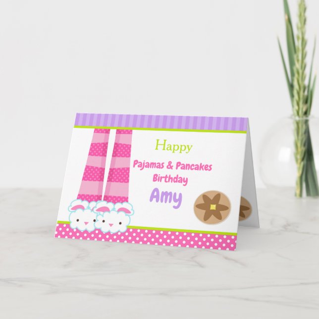 Carte Panneaux de lapin Pyjamas & Pancakes Fête d'annive (Devant)