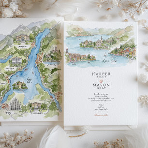 Carte panoramique aquarelle du lac de Côme pour ma