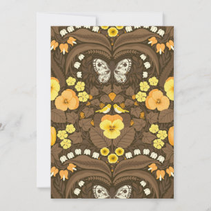 Carte Pansies jaunes, oiseaux et papillons