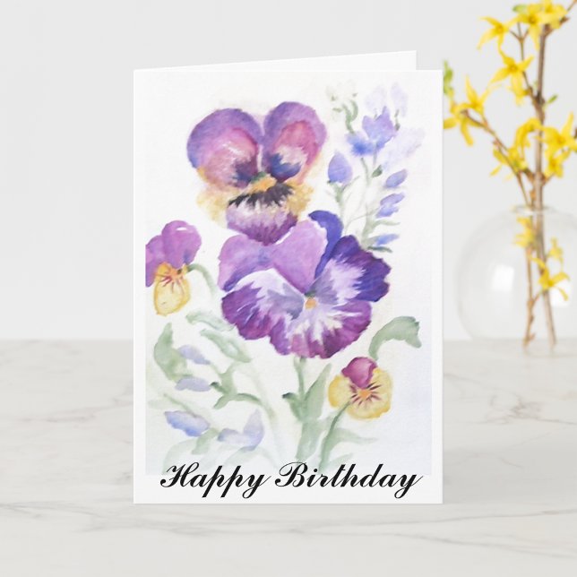 Carte Pansies lilas aquarelles Anniversaire (Créateur téléchargé)