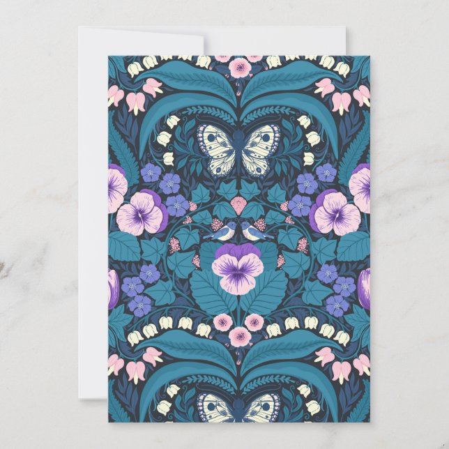 Carte Pansies, oiseaux et papillons (Devant)