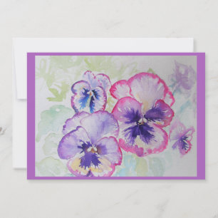 Carte Pansies parfaites rose Aquarelle violet Salut