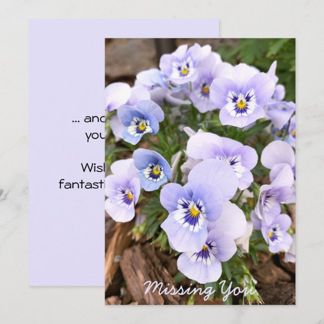 Carte Pansies Pastel Violet Manquant Photo personnalisée (Devant / Derrière)