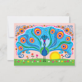 Carte Paon avec des fleurs