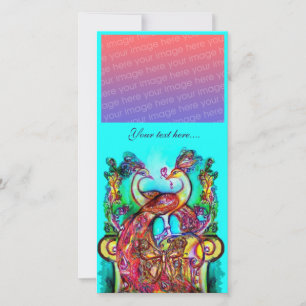 Carte PAONS AMOUREUX, rouge bleu turquoise vert