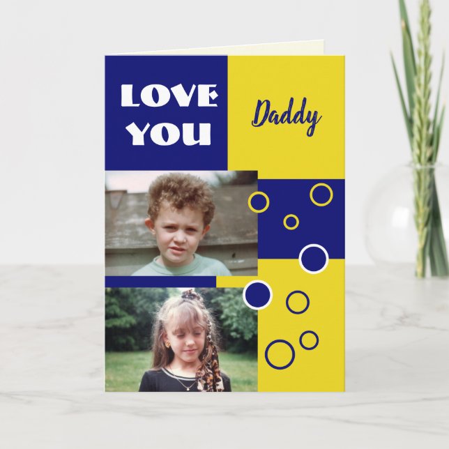 Carte Papa bleu et jaune photo voeux d'anniversaire (Devant)