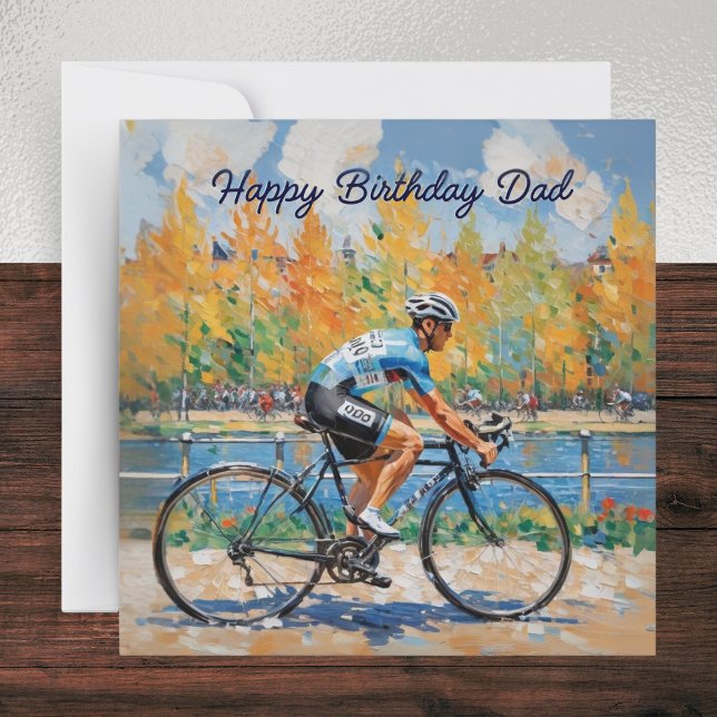 Carte Papa cyclisme course vélo joyeux anniversaire (A stylish card with picture of a cyclist in a bicycle race and 'Happy Birthday Dad' greeting)