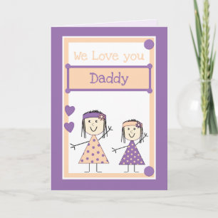 Carte Papa de petites filles violet voeux d'anniversaire