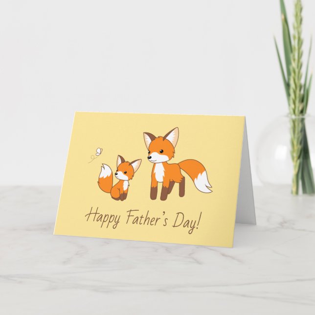 Carte Papa et Kit Fox Fête du Père Blanc jaune (Devant)